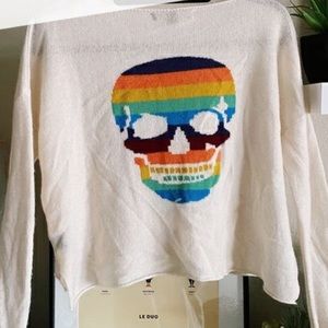 SKULL CASHMERE cream and rainbow skull